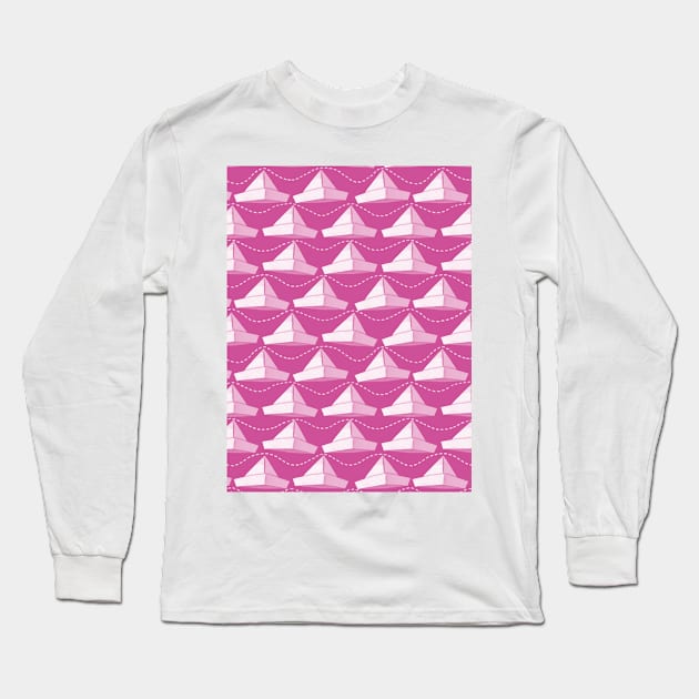 Paper Hats Pattern White Pink Long Sleeve T-Shirt by DrawingEggen